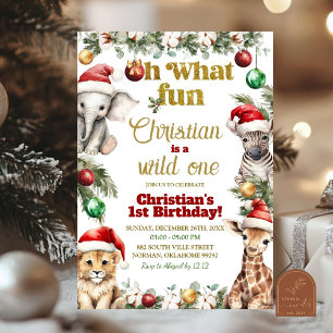 Christmas Safari Wild One First Birthday  Invitation