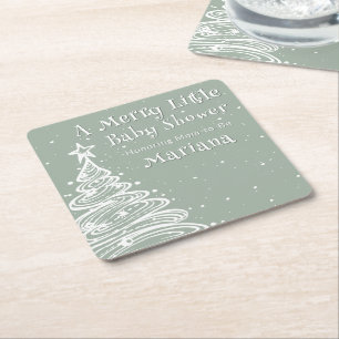 Christmas Sage Green Boy Baby Shower Square Paper Coaster