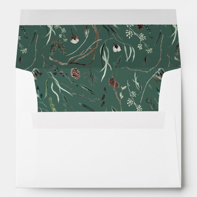 Christmas sage green elegant watercolor botanical envelope (Back (Bottom))