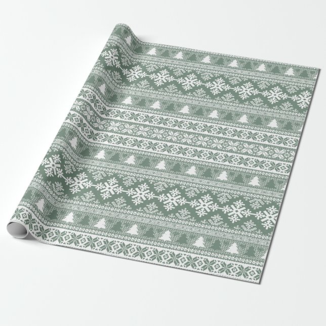 Christmas Sage Green Holiday Knit Ugly Sweater Wrapping Paper (Unrolled)