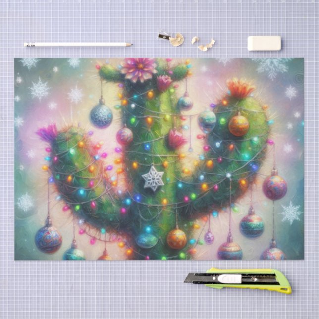 Christmas Saguaro Cactus Whimsical Decoupage Tissue Paper (Craft)