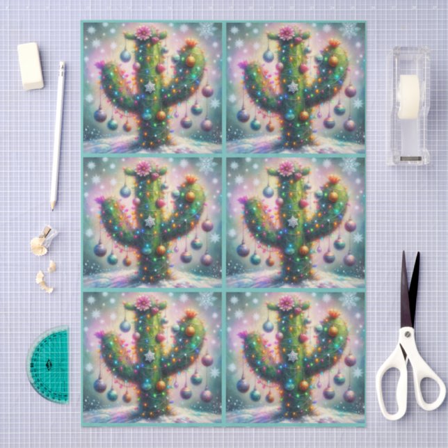 Christmas Saguaro Cactus Whimsical Decoupage Tissue Paper (Craft)