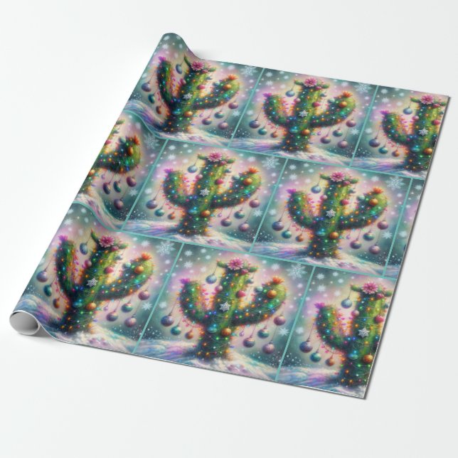 Christmas Saguaro Cactus Whimsical Decoupage Wrapping Paper (Unrolled)