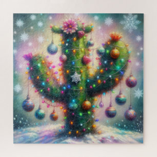 Christmas Saguaro Cactus Whimsical Desert Jigsaw Puzzle