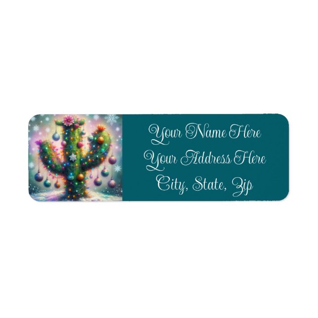 Christmas Saguaro Cactus Whimsical Return Address Label (Front)