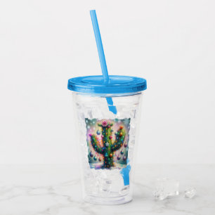 Christmas Saguaro Cactus Whimsical Snowflakes Acrylic Tumbler