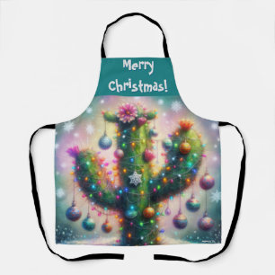 Christmas Saguaro Cactus Whimsical Snowflakes  Apron