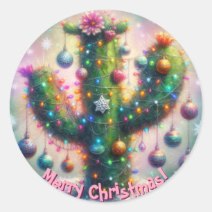 Christmas Saguaro Cactus Whimsical Snowflakes  Classic Round Sticker