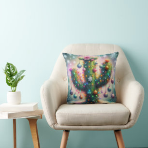 Christmas Saguaro Cactus Whimsical Snowflakes Cushion