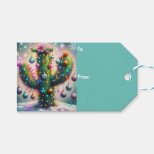 Christmas Saguaro Cactus Whimsical Snowflakes Gift Tags