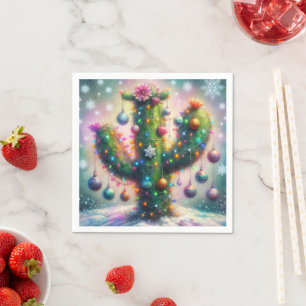 Christmas Saguaro Cactus Whimsical Snowflakes  Napkin