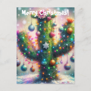 Christmas Saguaro Cactus Whimsical Snowflakes  Postcard