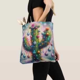 Christmas Saguaro Cactus Whimsical Snowflakes  Tote Bag