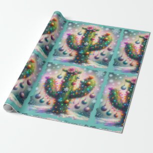 Christmas Saguaro Cactus Whimsical Snowflakes Wrapping Paper