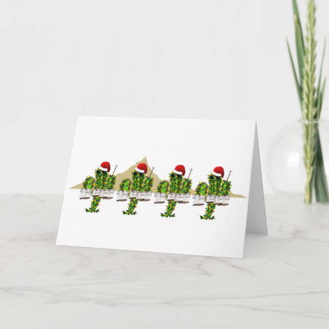 Christmas Saguaros Playing Quads Holiday Card (Front)