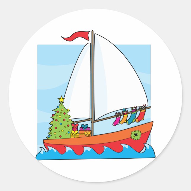 Christmas Sailing Classic Round Sticker (Front)