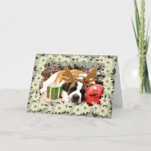 Christmas - Saint Bernard - Blue Holiday Card