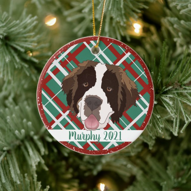 Christmas Saint Bernard  Ceramic Ornament (Tree)