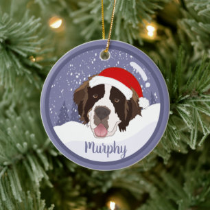 Christmas Saint Bernard  Ceramic Ornament
