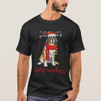 Christmas Saint Bernard Dog Holiday Lights Merry W T-Shirt