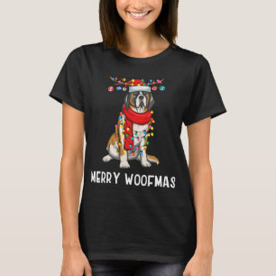 Christmas Saint Bernard Dog Holiday Lights Merry W T-Shirt