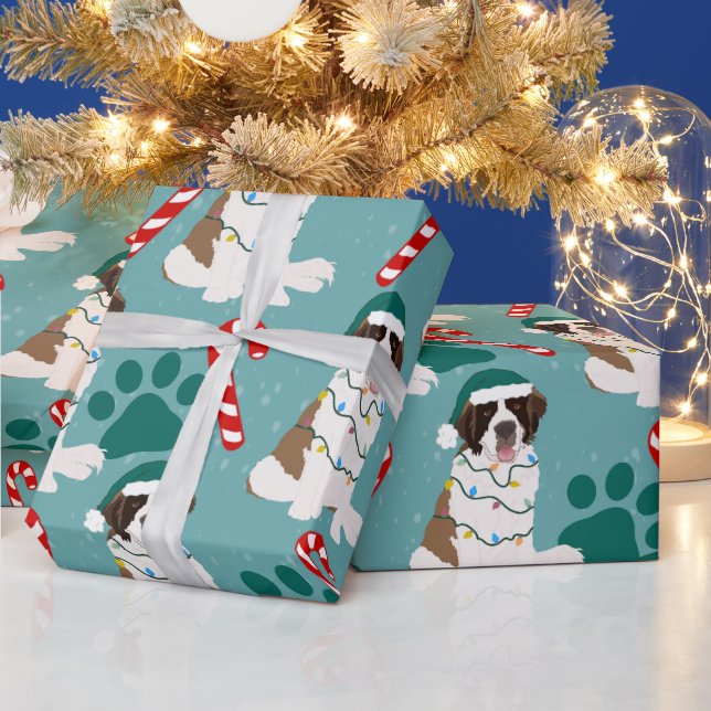 Christmas Saint Bernard  Wrapping Paper (Holidays)