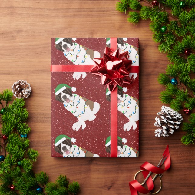 Christmas Saint Bernard  Wrapping Paper (Holiday Gift)