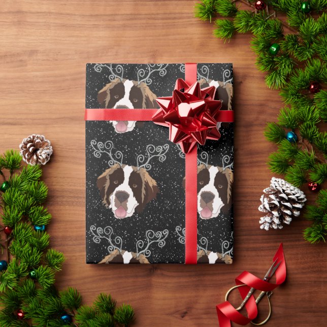 Christmas Saint Bernard  Wrapping Paper (Holiday Gift)