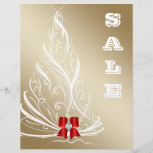 Christmas Sale Flyer Gold Tree Red Bow