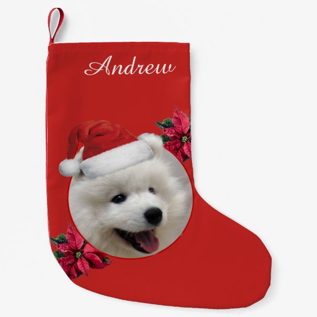 Christmas Samoyed dog personalised stocking (Front)