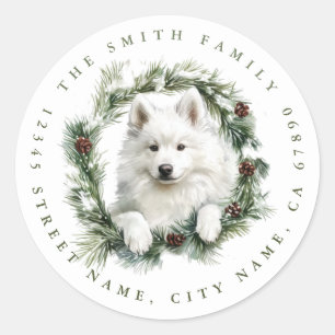 Christmas Samoyed Dog Round Stickers