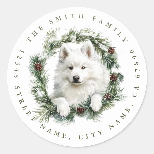 Christmas Samoyed Dog Round Stickers (Front)