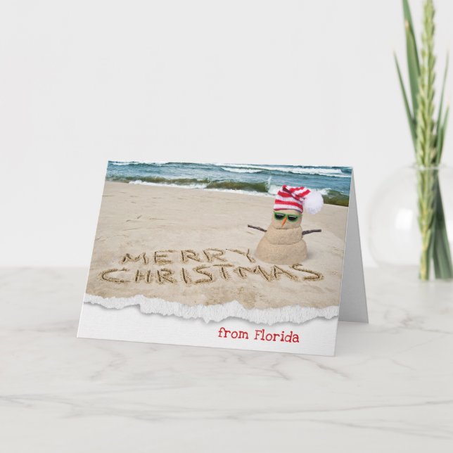 Christmas Sand Snowman On Beach Card (Front)