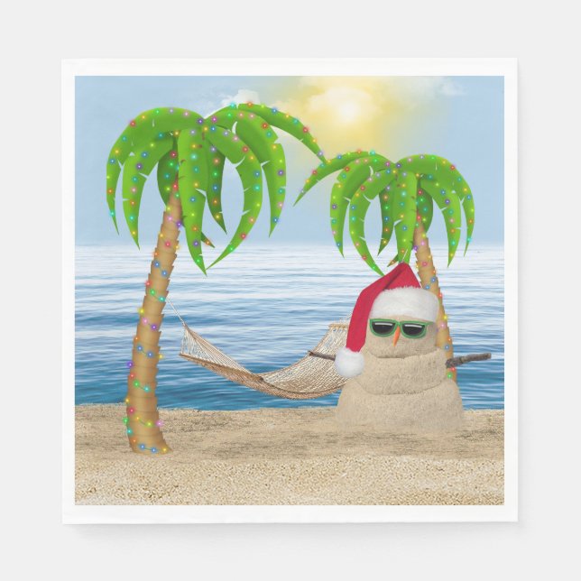Christmas Sandman On Tropical Beach Napkin (Front)
