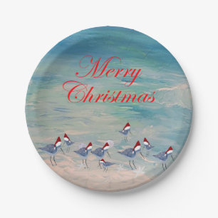 Christmas sandpipers coastal Holiday party Paper Plate