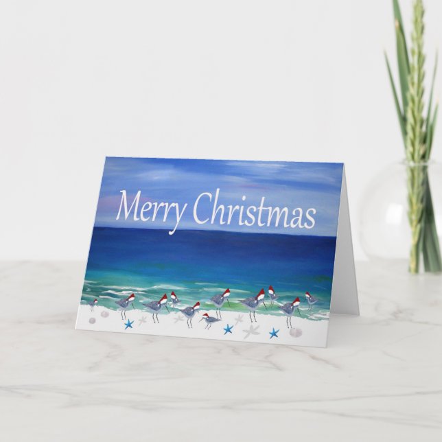 Christmas sandpipers Holiday coastal cards. (Front)