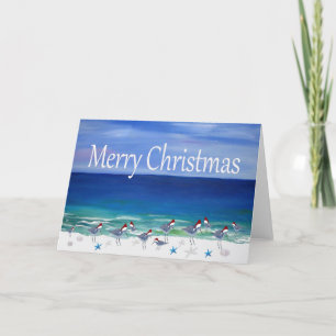 Christmas sandpipers Holiday coastal cards. Card