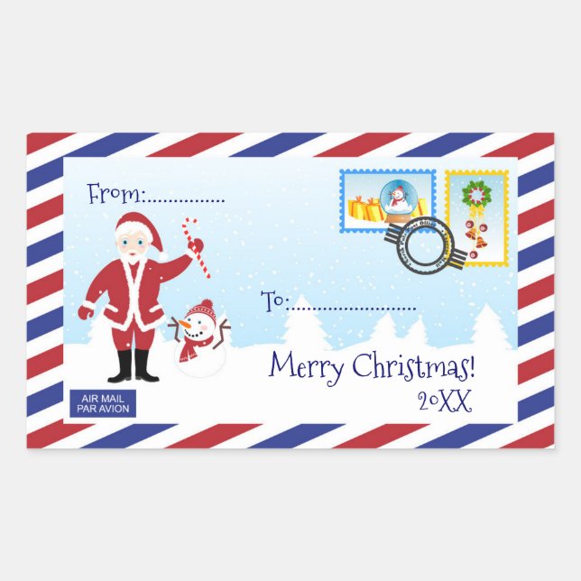 Christmas Santa Air mail envelope  Rectangular Sticker (Front)