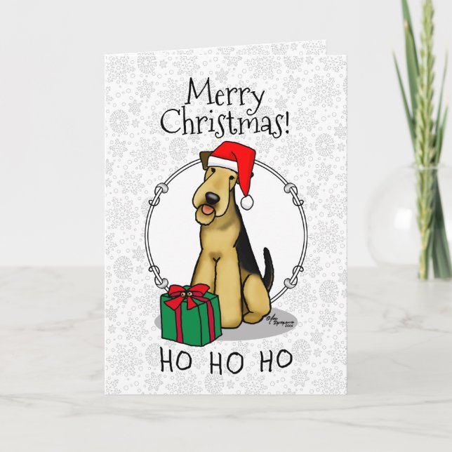 Christmas Santa Airedale Terrier HO HO HO Cute Card (Front)