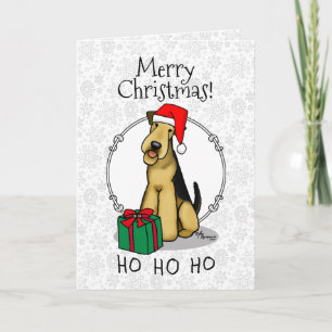 Christmas Santa Airedale Terrier HO HO HO Cute Card