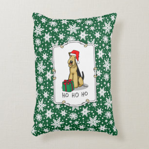 Christmas Santa Airedale Terrier HO HO HO Cute Decorative Cushion