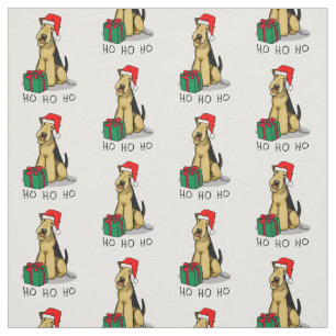Christmas Santa Airedale Terrier HO HO HO Cute Fabric