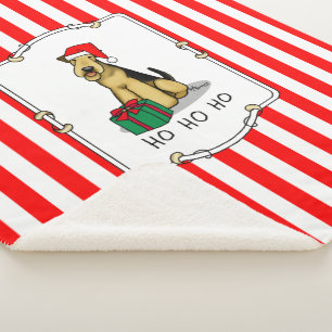 Christmas Santa Airedale Terrier HO HO HO Cute Sherpa Blanket