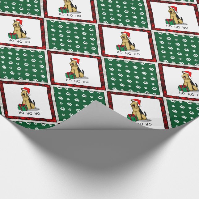 Christmas Santa Airedale Terrier HO HO HO Cute Wrapping Paper (Corner)
