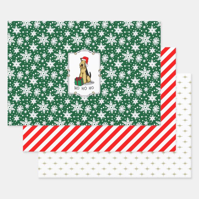 Christmas Santa Airedale Terrier HO HO HO Cute Wrapping Paper Sheet (Set)