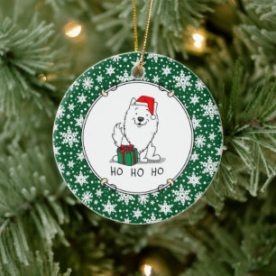 Christmas Santa American Eskimo Dog HO HO HO Cute Ceramic Ornament