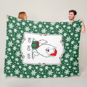 Christmas Santa American Eskimo Dog HO HO HO Cute Fleece Blanket