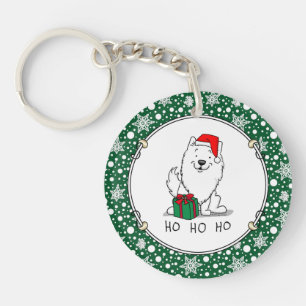 Christmas Santa American Eskimo Dog HO HO HO Cute Key Ring