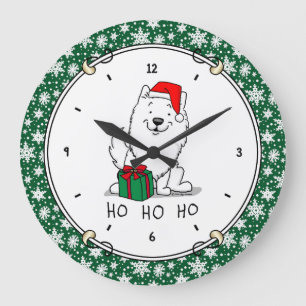 Christmas Santa American Eskimo Dog HO HO HO Cute Large Clock