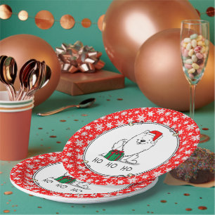 Christmas Santa American Eskimo Dog HO HO HO Cute Paper Plate